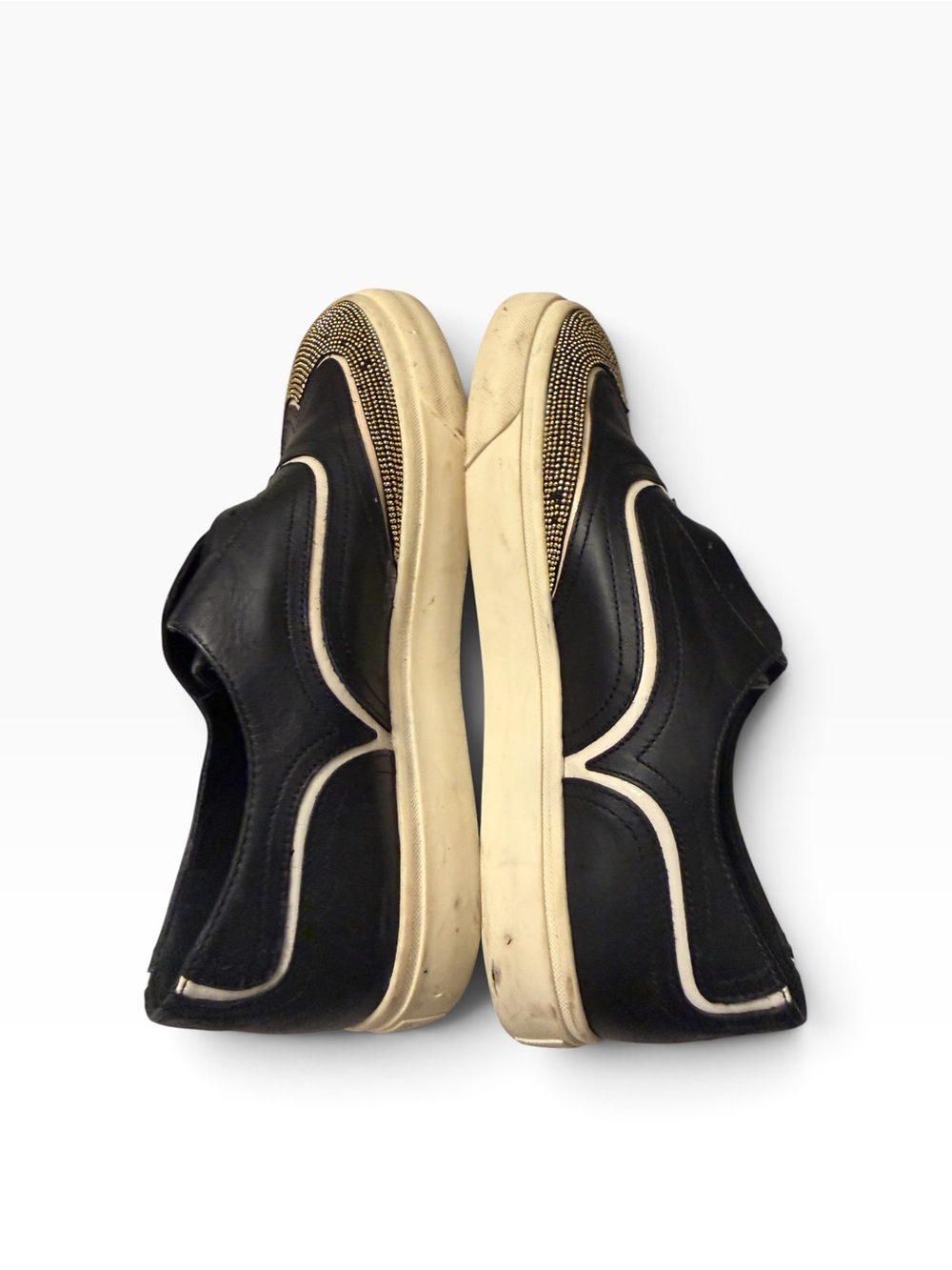 Giuseppe Zanotti Black Leather Slip-Ons with Gold Stud Toe,pre-owned, SZ5.5 - Picture 3 of 12